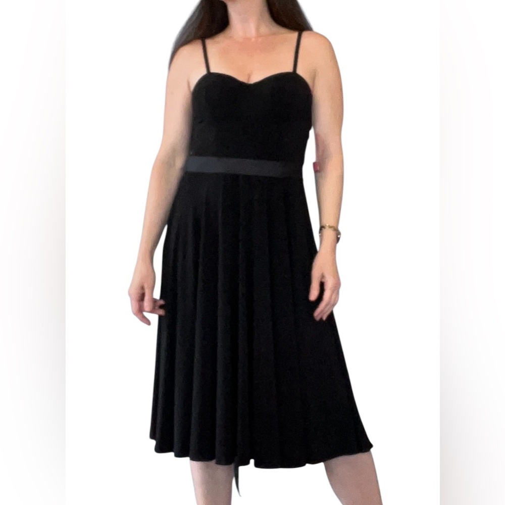 NWT Y2K Isaac Mizrahi Black Spaghetti Strap Dress With Grosgrain Ribbon Belt - Picture 3 of 12